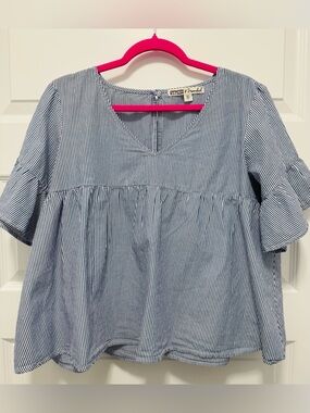 Gypsies & Moondust Navy and White Striped Peplum top